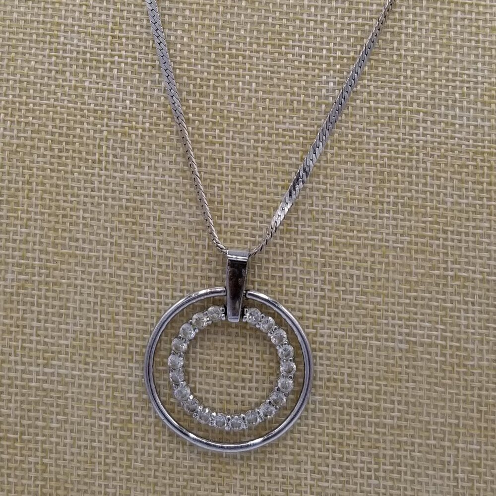 925 Sterling Silver FAS CZ Circle Pendant Necklace – 925 Italy Herringbone Chain